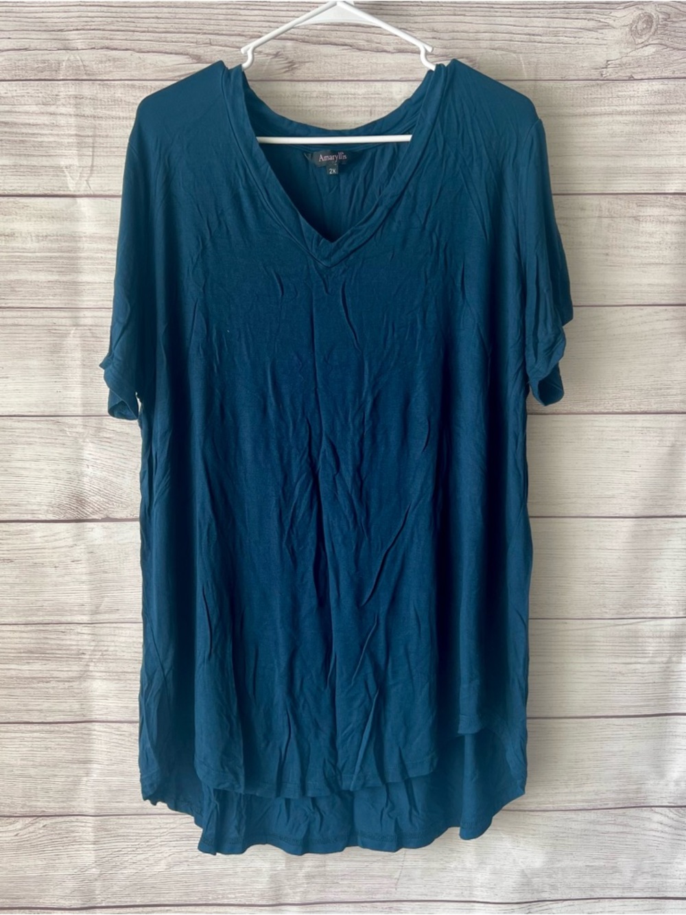 Amaryllis Dark Teal Blue V-Neck Flow Tunic